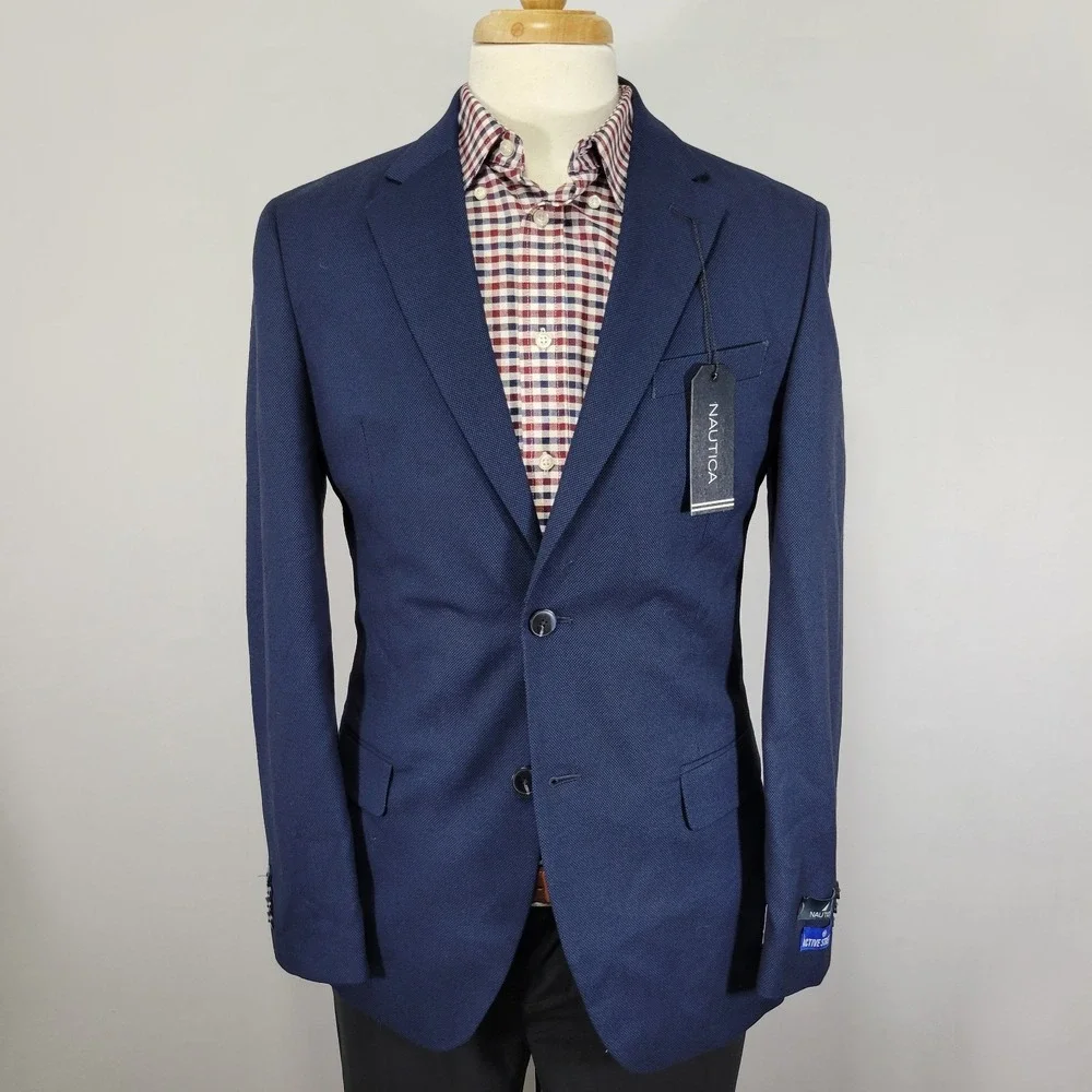 Nautica Mens Sport Coat Blazer Two Button GAFF Active Stretch Poly Blend 38R NEW